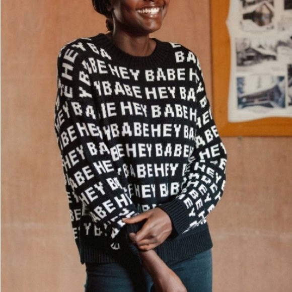 Brunette the Label oversize “Hey Babe” sweater, black & white, size M - Picture 2 of 12